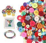 ilauke 1200 pcs Colorful Buttons, Mixed Colors Resin Craft Buttons with 10 pcs Colored Wires for Crafting, Sewing, Handmade Project, Manual Button Painting, 2 and 4 Holes(0.7-3 cm)