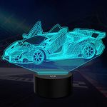 PONLCY Sports Car Led Night Light, 7 Colors 3D Optical Illusion Lamp, USB Touch Switch Desk Lamps, Bedroom Decoration Table Lights for Kids Birthday Christmas Gifts