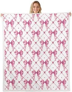 Feelyou Bow Fleece Throw - Queen 90"x90" Sherpa Blanket for Girls & Boys - Cute Bowknot Plush - Kawaii Pink Fuzzy Blanket for Bedroom