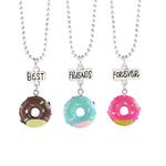 NUOBESTY 3 Pcs Best Friend Necklaces Donuts Ice Cream Pendant Friendship BFF Necklaces for 3 Girls Birthday Friends Sisters Jewlery Gifts (Best Friend Forever)