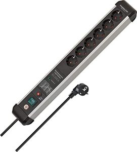 Brennenstuhl Premium-Protect-Line regleta enchufes de 6 Tomas con protección contra sobretensiones de 60.000 A (Cable de 3 m, Interruptor, protección antirayos, Fabricado en Alemania) Plateado/Negro
