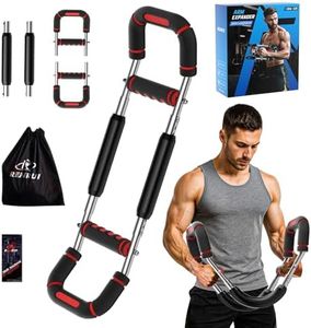 RENRUI Twister Arm Trainer, Adjustable 5 Resistance Levels (40-130 lbs) Chest & Arm Workout Equipment for Men & Women, Ergonomic Home Gym Strength Trainer with Anti-Slip Handles & Carry Bag (Red)