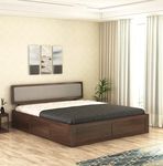 RJ ART Sheesham Wood Queen Size Bed with Box Storage and Cushion Headboard for Bedroom Living Room Home Wooden Double Bed Cot Palang Furniture (Walnut Finish)