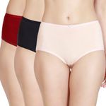 NYKD Cotton Anti-Microbial Panties for Women, Seamless, High Rise, Full Brief, Stretch Full Rear Coverage with Inner Elastic Panty (Combo Pack of 3) Full Brief, NYP036, Multi-Color, S, 1N