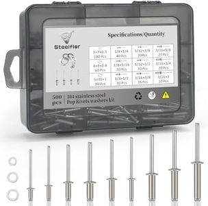 500pcs 304 Stainless Steel Pop Rivets Kit with Washers | tri grip rivets rivets Design & 9 SAE Sizes (1/8"-1/4") for Metal | Automotive, Home Improvement DIY Assortment Kit"