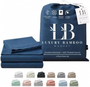 LB Luxury Bamboo Market | Split King Size Sheet Set | 2 Fitted Sheets for Sleep Number & Adjustable Beds | Organically Grown | Ultra Soft & Cooling |100% Viscose | 17" Deep Pocket [Midnight Blue]