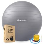 Boldfit Gym Ball for Exercise Anti Burst Exercise Ball with Foot Pump for Workout Yoga Ball for Women and Men Swiss Ball for Balance Stability Training, Birthing Ball for Pregnancy, Fitness, 55,Grey