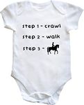 Hippowarehouse Crawl, Walk, Horse Ride baby vest bodysuit (short sleeve) boys girls White