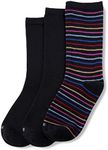 HUE Women's Super Soft Crew 3 Pair Pack Casual Socks, Black Stripe, One Size US