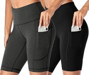 Holure Women's 2 Pack High Waist Yoga Shorts Fitness Running Bike Tight Shorts with Pocket(Black/Charcoal-M)