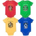 Harry Potter Baby 4 Pack Bodysuits Newborn to Infant, Blue / Green / Red / Yellow, Newborn