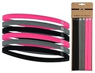 Elastic Thin Sports Headbands - Athletic Non Slip Skinny Headbands for Women Men Boys Girls Kids- 6-Pack Silicone Grip Hairband Mini Sweat Band, Great for Workouts (2 Black / 2 Gray / 2 Hot Pink)