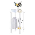 HMYHUM Acrylic Round End Table for Small Spaces, Small Side Table for Couch, Living Room, Bedroom, 2-Tier, Modern, Easy Assembly, 15" L x 15" W x 21.6" H, Clear