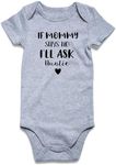 Funnycokid If Monmmy Says No I'll Ask Auntie Onsies Grey Gender Neutral Baby Clothes Infant Newborn Baby Announcement Bodysuit Funny Romper Baby Gift 0-3 months