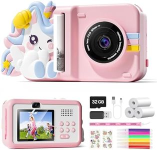 Skirfy Kids Camera Instant Print,Instant Print Camera for Kids 7-12,Kids Selfie Video Camera with DIY Glow Stickers,Print Paper&32GB Card,Birthday Gift for Kids,Pink Unicorns Toys for Girls Age 4-6