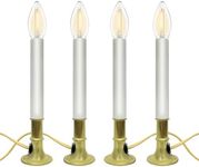 Abeja 4 Pack Christmas Electric Window Candle Lights, Gold Plating Base Candle Lights with C26 3V LED Bulbs, 5Ft Beige Cord Plug in Ready to Use for Dining Table Xmas Decor