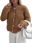 PRETTYGARDEN Women's Faux Fur Shearling Coat Fuzzy Fleece Button Up Trendy Fall Winter Cropped Jackets Outerwear (Brown,X-Large)