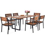 ORALNER 7 Pieces Patio Dining Set, Steel Outdoor Furniture Set w/ 2.16” Umbrella Hole & Acacia Wood Top, 6 x Chairs & Large Rectangle Dining Table for Balcony, Deck, Backyard, Garden, Poolside