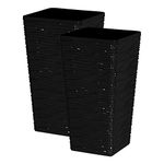 Panache Wave Tall Gloss Plastic Planter - Black, Set of 2 - 55cm (H) x 29cm (Dia) - Suitable for Indoor or Outdoor Use.