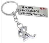 Aura Sweet Emotional Valentines Gift Drive Safe Message Keychain With Alphabet Initial For Men Women Girls Boys Friend Husband Wife Stainless Steel Metal Silver Keychain (R)