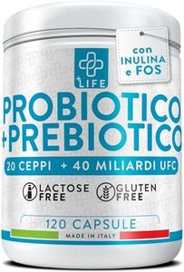 Probiotici e Prebiotici 120 Capsule PiuLife® 40 Miliardi UFC Dose, Fermenti Lattici Probiotici Da 19 Ceppi, Probiotici Per Intestino con Inulina e FOS, Regolarità Intestinale Gonfiore Addominale