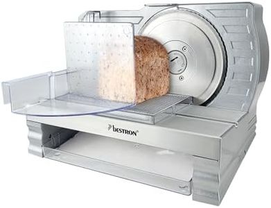 Bestron Bread Slicer with Stainless Steel RSG Blade, Made in Germany, Continuous Cutting Thickness Adjustment from 0 to 20 mm, Cutter with Shift Button for Automatic and Manual Operation,