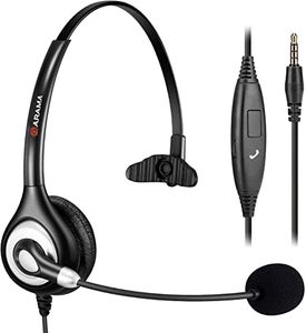 Arama Cell Phone Headset with Microphone Noise Cancelling & Call Controls 3.5mm Computer Headphone for iPhone, Android, Laptop, PC, Call Center Office, Business Skype Softphone