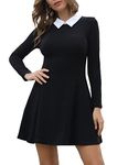 Aphratti Women's Long Sleeve Fall Dresses 2024 Casual Peter Pan Collar A Line Fit and Flare Skater Goth Dress Black Small