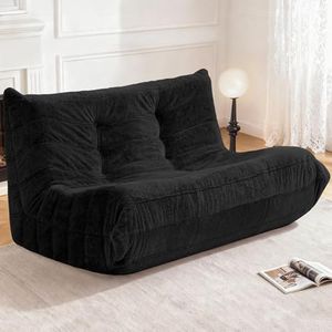 Cansunna Bean Bag Loveseat Chair Big Sofa Beanbag Chair for Adults Fireside Chair Bean Bag Lounger with Memory Foam Filled for Home,Apartment or Gaming Venue(Black)