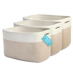 OrganiHaus Toy Storage Bins 3-Pack | Cotton Rope Basket for Storage | Woven Baskets for Storage | Decorative Baskets for Storage | Cotton Rope Storage Baskets | Towel Basket for Bathroom - Light Honey