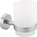 tesa MOON Toothbrush and Toothpaste Holder - No Drill Wall Mounted Satined Cup with Chrome-Plated Holder, Stainless - Waterproof - Includes Removable Glue Solution