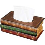 NiHome Wood Tissue Box Cover Novelty Napkin Holder Refill Hinged Lid Dispenser Handcrafted Scholar's Antique Book Reader Vintage Retro Paint Decor Storage Home Office School Business Attom (Brown Top)