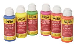 School Smart Tempera Paint Dauber Tip Poster Markers - 2 Ounce - Set of 6 - Fluorescent Colors
