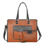 Womanix Womens Laptop Tote Bag PU Laptop Bag 15 inch Work Shoulder Bags Casual Briefcase Handbag for Travel, Office, College (0041) (Tan Black B)
