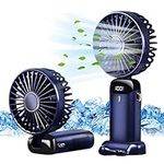 Jsdoin Hand Held Fan,Portable Handheld USB Rechargeable Fans with 5 Speeds,Battery Operated Mini Fan Foldable Desk Desktop Fans with LED Display for Home Office Bedroom Outdoor Travel (DarkBlue)