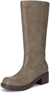 Athlefit Knee High Boots for Women Wide Calf Chunky Heel Tall Riding Boots Square Toe Fashion Womens Winter Booties Taupe Size 7.5