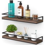 Minggoo Floating Shelves Wall Mounted Set of 2, Rustic Wood Wall Storage Shelves for Bedroom,Living Room,Bathroom, Kitchen