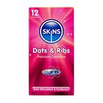 Skins Dots and Ribs Textured Premium Condoms Multipack, No Latex Smell and Extra Lubrication, Pack of 12