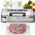 Gasbye Vacuum Sealer Machine, 95kPa Food Sealer with Double Heat Seal for Dry/Moist Food, Easy-lock Handle, Built-in Bag Storage & Cutter, Progress Display, Removable Drip Tray, Silver