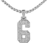 FindChic Number 6 Chain Platinum Plated Cubic Zirconia Big Pendant Diamond Necklace for Men Sports Jewelry