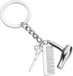 Sahib Collection Metal Keychain 3 in 1 Fashion Hairdressing Hair Dryer Scissor Comb Keyring Barber Keychain for Men Women (Silver)