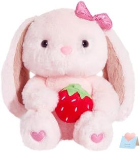 CozyWorld 10" Plush Bunny Rabbit Stuffed Animal Pink Easter Floppy Ear Bunny Plush Rabbit with Strawberry Plush Fluffy Soft Plushie Toy Gifts for Kids Girls Boys