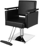 OmySalon Hydraulic Styling Chair for Hair Salon, Modern Hairdressing Barber Chair w/Square Base & Footrest, 360 Degrees Swivel, Beauty Spa Equipment (Black)