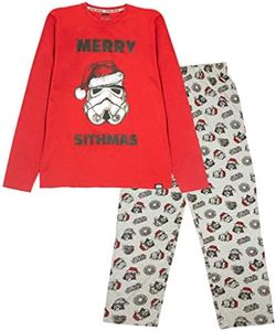 Star Wars Frohe Weihnachten Sithmas Herren Lange Pyjamas Set Rot/Heather Grey L | S-XXXL, Vatertag Geburtstags-Geschenke, Herren Pjs, Geschenkidee für Männer