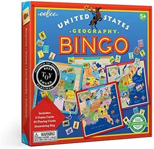 eeBoo: United States Geography Bingo Game, for 2 to 6 Players, Includes 6 Game Cards, 84 Playing Cards, & Drawstring Bag, for Ages 5 and up