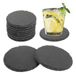 ASelected 4 Inch Slate Drink Coaster Set Of 8 Black Stone Coasters Bulk Cup Coaster Set For Coffee Beer Mug Wine Glass Bar Home Round