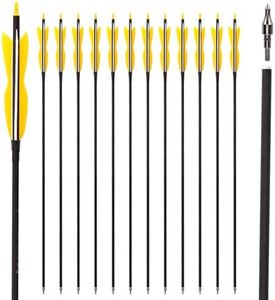 LWANO 31" Carbon Hunting Arrows Archery Target Practice Arrows with 5" Turkey Feathers Spine 500 for Recurve Bow and Compound Bow(Pack of 12) (7.8MM Yellow)