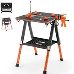 GiantexUK Folding Workbench, 8 Heights Adjustable Flip-Top Work Table with Quick Clamps, Bottom Shelf & Measurement, Heavy Duty Portable Sawhorse Tool Stand for Wood Working Engineering Repairing