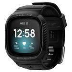 Spigen Rugged Armor Pro Designed for Fitbit Versa 3 Case with Band/Designed for Fitbit Sense Case with Band - Black