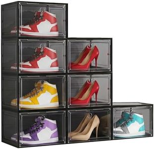 Yukui LLc Large Shoe Boxes Clear Plastic Stackable, 8 Pack Drop Side Shoe Storage Boxes with Magnetic Door, Shoe Storage Organizer Sneaker Storage Display Fit up to US Size 13 Black